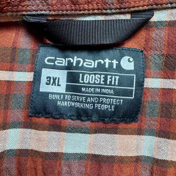 Carhartt Loose Fit Plaid Short Sleeve Shirt 3XL | 100% Cotton Workwear - Picture 5 of 8